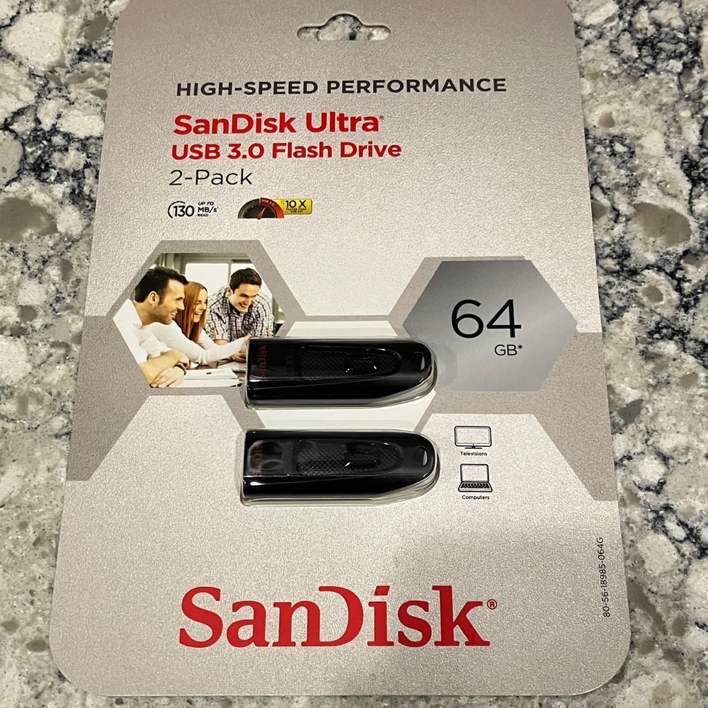 SanDisk Ultra 64GB USB 3.0 Flash Drive 2-Pack - Black